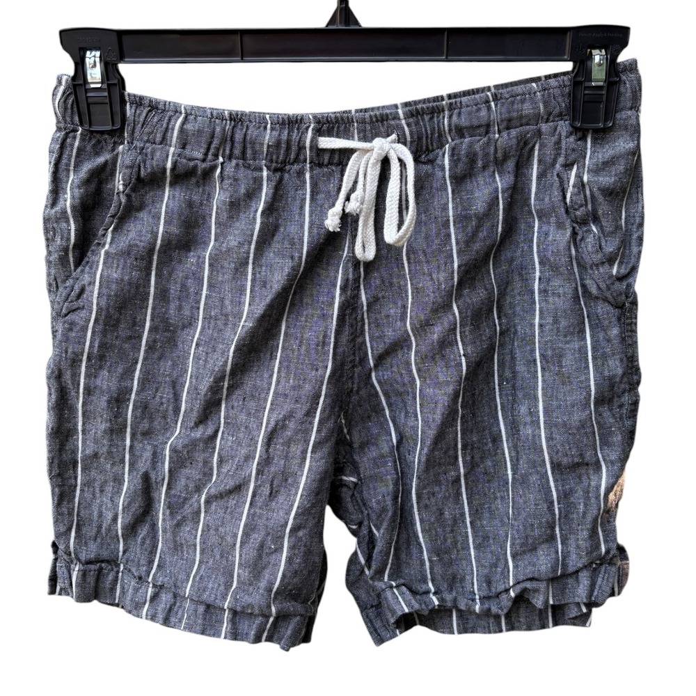 Alex Crane Mens Small Bo Shorts Charcoal Grey White Striped 100% Linen Beachy